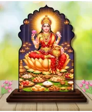 Car Dashboard/Table Top Goddess Lakshmi Wooden Temple Photo Stand  3x4 Inches, Compact & Stylish Spiritual Display For Car, Home & Office (Pack Of 1) (F22538)