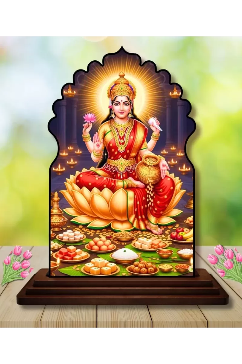 Car Dashboard/Table Top Goddess Lakshmi Wooden Temple Photo Stand  3x4 Inches, Compact & Stylish Spiritual Display For Car, Home & Office (Pack Of 1) (F22538)