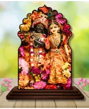 Car Dashboard/Table Top Radha Krishna Wooden Temple Photo Stand  3x4 Inches, Compact & Stylish Spiritual Display For Car, Home & Office (Pack Of 1) (F22540)