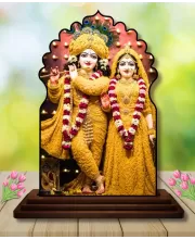 Car Dashboard/Table Top Radha Krishna Wooden Temple Photo Stand  3x4 Inches, Compact & Stylish Spiritual Display For Car, Home & Office (Pack Of 1) (F22542)
