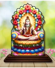 Car Dashboard/Table Top Lord Shiva Wooden Temple Photo Stand  3x4 Inches, Compact & Stylish Spiritual Display For Car, Home & Office (Pack Of 1) (F22543)