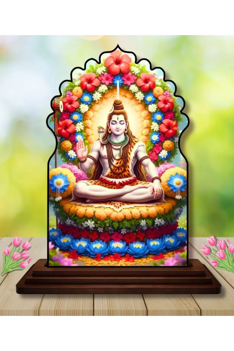 Car Dashboard/Table Top Lord Shiva Wooden Temple Photo Stand  3x4 Inches, Compact & Stylish Spiritual Display For Car, Home & Office (Pack Of 1) (F22543)