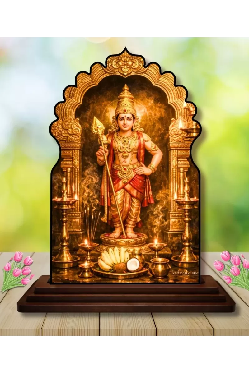 Car Dashboard/Table Top  Lord Murugan  Wooden Temple Photo Stand  3x4 Inches, Compact & Stylish Spiritual Display For Car, Home & Office (Pack Of 1) (F22544)