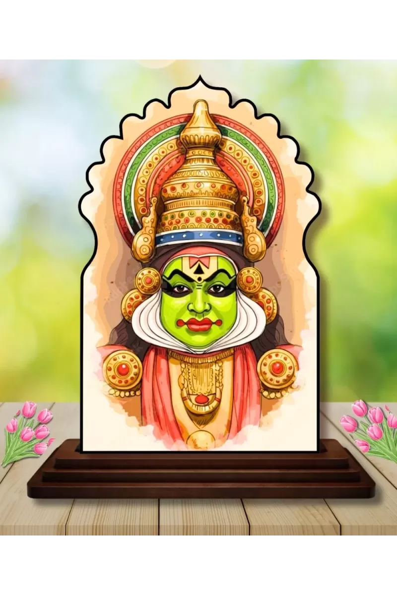 Car Dashboard/Table Top Kathakali Wooden Temple Photo Stand  3x4 Inches, Compact & Stylish Spiritual Display For Car, Home & Office (Pack Of 1) (F22545)
