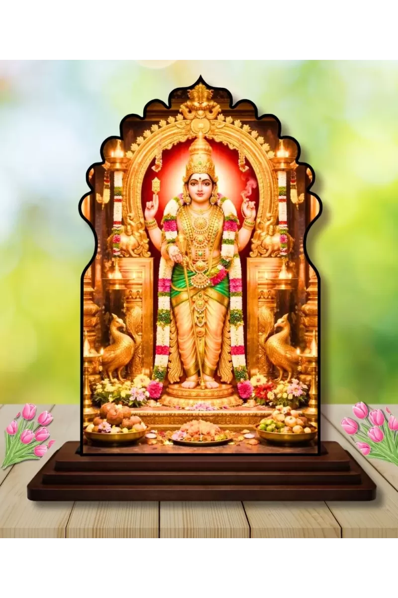 Car Dashboard/Table Top Lord Murugan Wooden Temple Photo Stand  3x4 Inches, Compact & Stylish Spiritual Display For Car, Home & Office (Pack Of 1) (F22546)