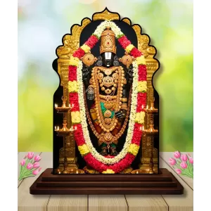 Car Dashboard/Table Top Lord Balaji Wooden Temple Photo Stand  3x4 Inches, Compact & Stylish Spiritual Display For Car, Home & Office (Pack Of 1) (F22547)