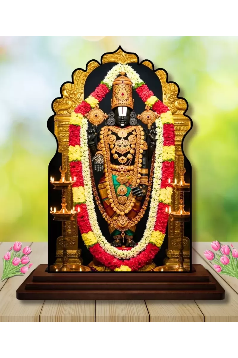 Car Dashboard/Table Top Lord Balaji Wooden Temple Photo Stand  3x4 Inches, Compact & Stylish Spiritual Display For Car, Home & Office (Pack Of 1) (F22547)