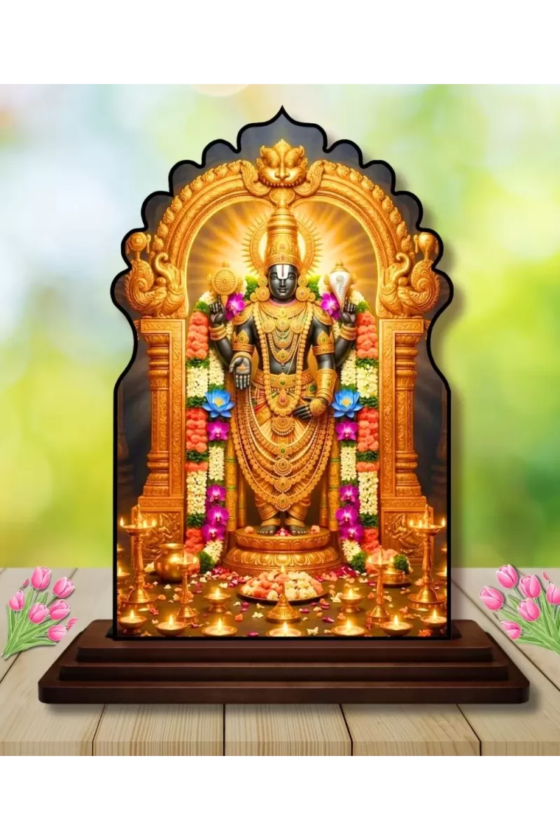 Car Dashboard/Table Top Lord Balaji Wooden Temple Photo Stand  3x4 Inches, Compact & Stylish Spiritual Display For Car, Home & Office (Pack Of 1) (F22548)