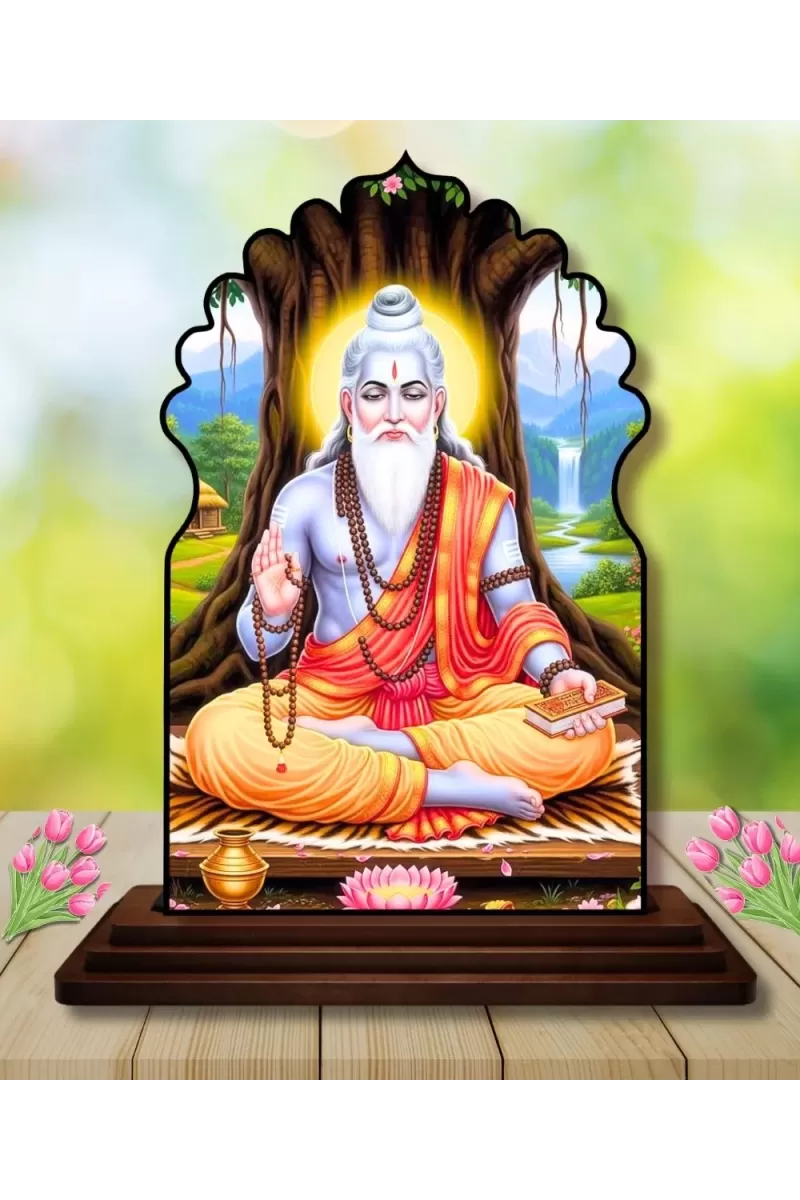 Car Dashboard/Table Top Vyasa Maharshi Wooden Temple Photo Stand  3x4 Inches, Compact & Stylish Spiritual Display For Car, Home & Office (Pack Of 1) (F22550)
