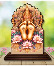 Car Dashboard/Table Top Lord Krishna Feet Wooden Temple Photo Stand  3x4 Inches, Compact & Stylish Spiritual Display For Car, Home & Office (Pack Of 1) (F22551)