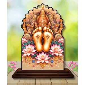 Car Dashboard/Table Top Lord Krishna Feet Wooden Temple Photo Stand  3x4 Inches, Compact & Stylish Spiritual Display For Car, Home & Office (Pack Of 1) (F22551)