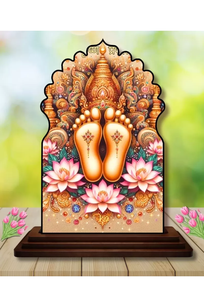 Car Dashboard/Table Top Lord Krishna Feet Wooden Temple Photo Stand  3x4 Inches, Compact & Stylish Spiritual Display For Car, Home & Office (Pack Of 1) (F22551)