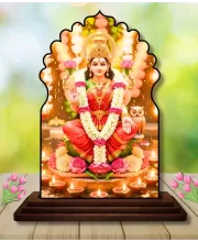 Car Dashboard/Table Top Goddess Lakshmi Wooden Temple Photo Stand  3x4 Inches, Compact & Stylish Spiritual Display For Car, Home & Office (Pack Of 1) (F22552)