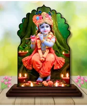 Car Dashboard/Table Top God Krishna Wooden Temple Photo Stand  3x4 Inches, Compact & Stylish Spiritual Display For Car, Home & Office (Pack Of 1) (F22553)
