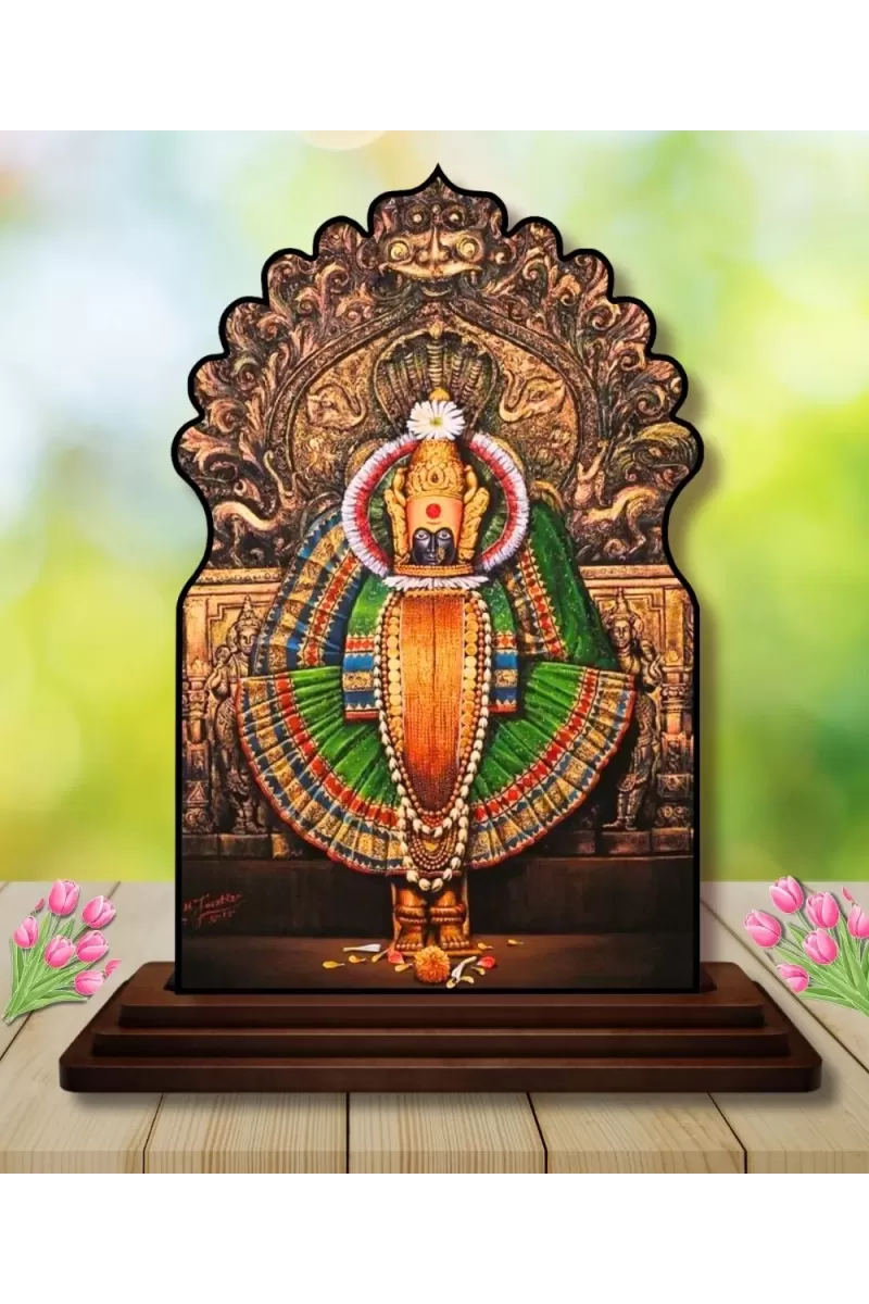 Car Dashboard/Table Top Lord Venkateswara, Wooden Temple Photo Stand  3x4 Inches, Compact & Stylish Spiritual Display For Car, Home & Office (Pack Of 1) (F22554)