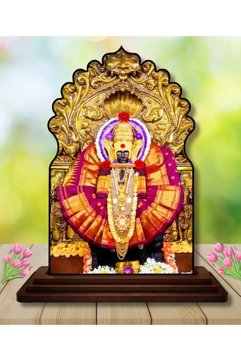 Car Dashboard/Table Top Goddess Mahalakshmi  Wooden Temple Photo Stand  3x4 Inches, Compact & Stylish Spiritual Display For Car, Home & Office (Pack Of 1) (F22555)