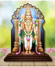 Car Dashboard/Table Top Lord Murugan Wooden Temple Photo Stand  3x4 Inches, Compact & Stylish Spiritual Display For Car, Home & Office (Pack Of 1) (F22556)
