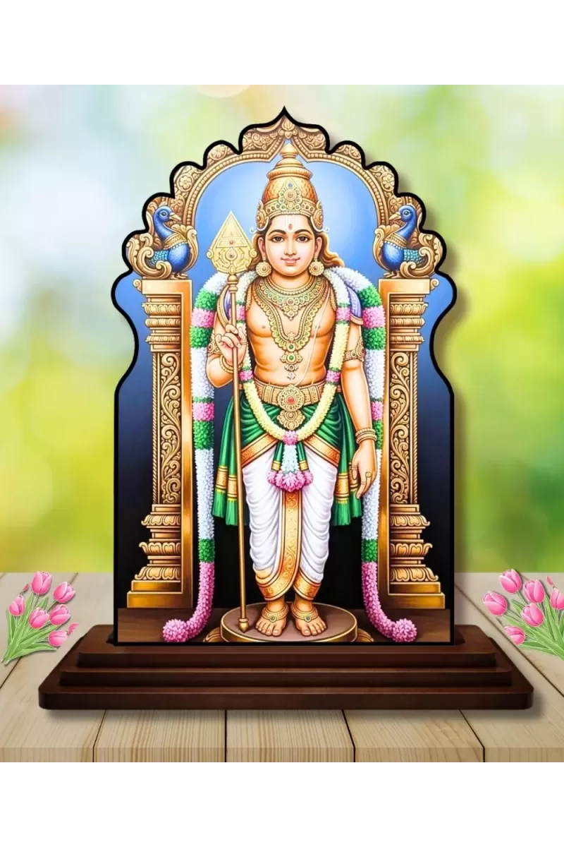 Car Dashboard/Table Top Lord Murugan Wooden Temple Photo Stand  3x4 Inches, Compact & Stylish Spiritual Display For Car, Home & Office (Pack Of 1) (F22556)