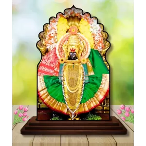 Car Dashboard/Table Top Kolhapur Mahalaxmi Wooden Temple Photo Stand  3x4 Inches, Compact & Stylish Spiritual Display For Car, Home & Office (Pack Of 1) (F22557)