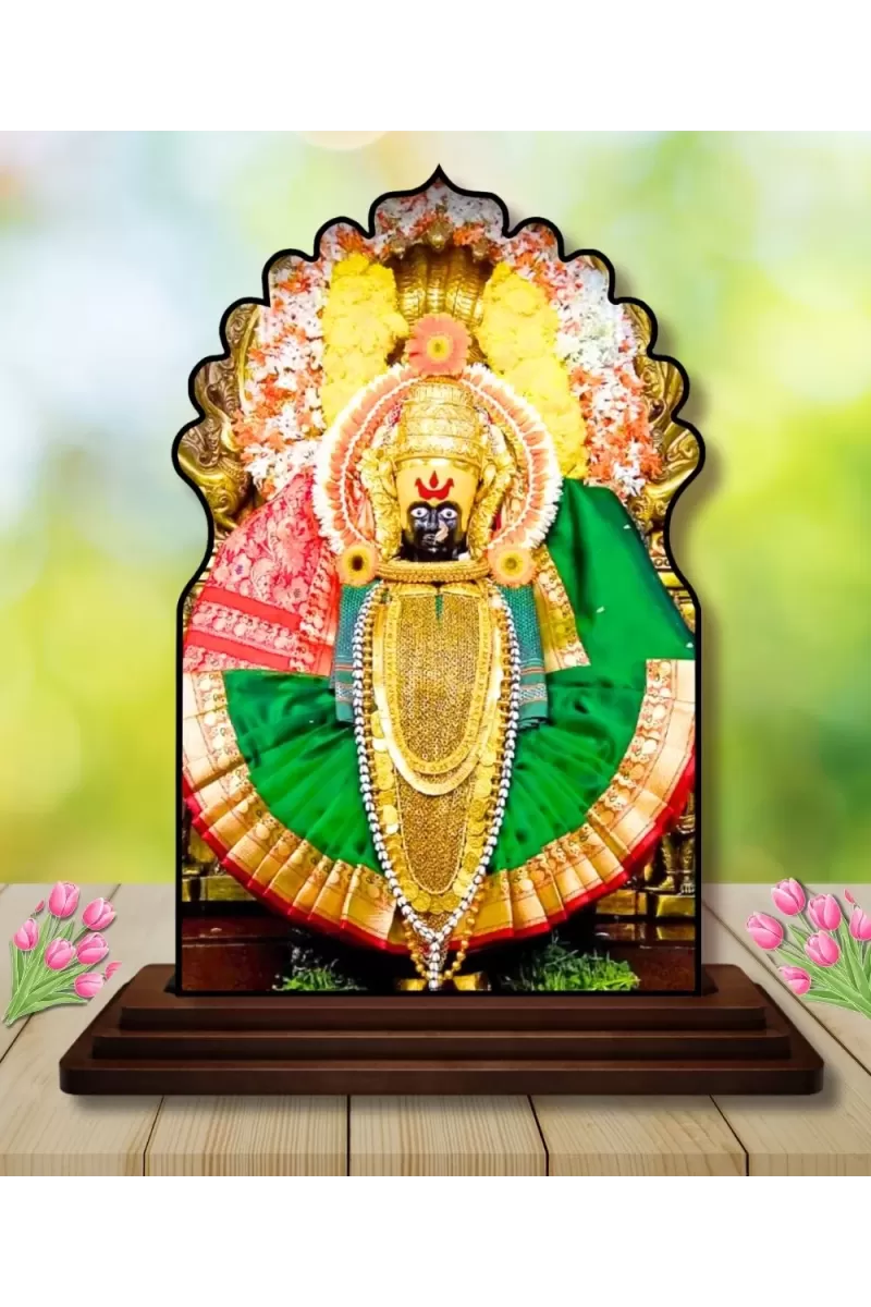 Car Dashboard/Table Top Kolhapur Mahalaxmi Wooden Temple Photo Stand  3x4 Inches, Compact & Stylish Spiritual Display For Car, Home & Office (Pack Of 1) (F22557)