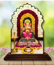 Car Dashboard/Table Top Lord Ganesha Wooden Temple Photo Stand  3x4 Inches, Compact & Stylish Spiritual Display For Car, Home & Office (Pack Of 1) (F22558)