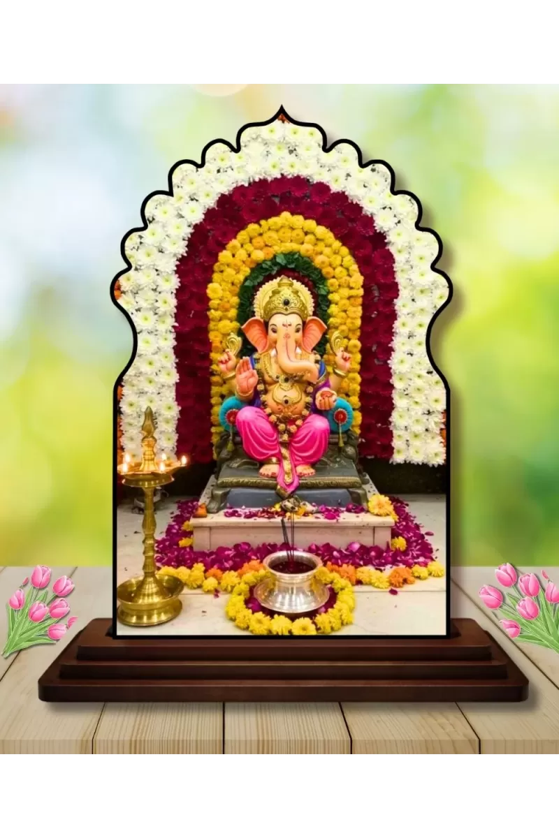 Car Dashboard/Table Top Lord Ganesha Wooden Temple Photo Stand  3x4 Inches, Compact & Stylish Spiritual Display For Car, Home & Office (Pack Of 1) (F22558)