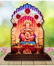 Car Dashboard/Table Top Lord Ganesha Wooden Temple Photo Stand  3x4 Inches, Compact & Stylish Spiritual Display For Car, Home & Office (Pack Of 1) (F22559)
