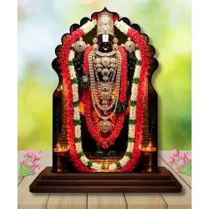 Car Dashboard/Table Top Lord Balaji Wooden Temple Photo Stand  3x4 Inches, Compact & Stylish Spiritual Display For Car, Home & Office (Pack Of 1) (F22560)