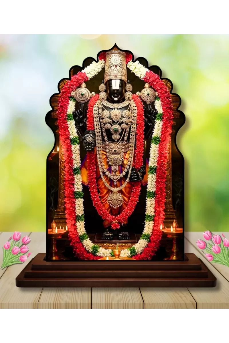 Car Dashboard/Table Top Lord Balaji Wooden Temple Photo Stand  3x4 Inches, Compact & Stylish Spiritual Display For Car, Home & Office (Pack Of 1) (F22560)