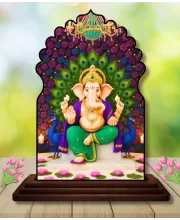 Car Dashboard/Table Top Lord Ganesha Wooden Temple Photo Stand  3x4 Inches, Compact & Stylish Spiritual Display For Car, Home & Office (Pack Of 1) (F22561)
