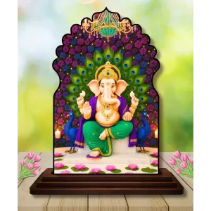 Car Dashboard/Table Top Lord Ganesha Wooden Temple Photo Stand  3x4 Inches, Compact & Stylish Spiritual Display For Car, Home & Office (Pack Of 1) (F22561)