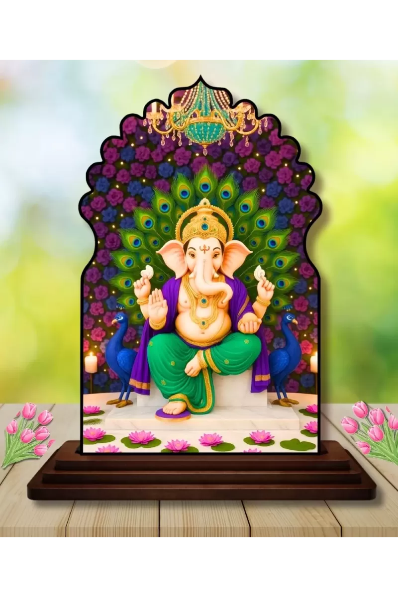 Car Dashboard/Table Top Lord Ganesha Wooden Temple Photo Stand  3x4 Inches, Compact & Stylish Spiritual Display For Car, Home & Office (Pack Of 1) (F22561)