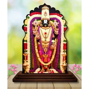 Car Dashboard/Table Top Lord Balaji Wooden Temple Photo Stand  3x4 Inches, Compact & Stylish Spiritual Display For Car, Home & Office (Pack Of 1) (F22562)