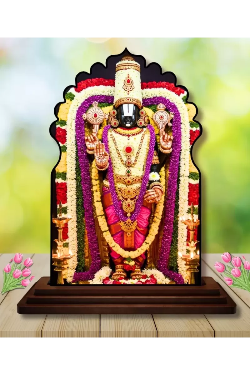 Car Dashboard/Table Top Lord Balaji Wooden Temple Photo Stand  3x4 Inches, Compact & Stylish Spiritual Display For Car, Home & Office (Pack Of 1) (F22562)