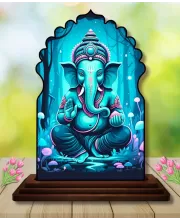 Car Dashboard/Table Top Lord Ganesha Wooden Temple Photo Stand  3x4 Inches, Compact & Stylish Spiritual Display For Car, Home & Office (Pack Of 1) (F22563)