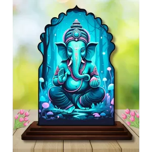 Car Dashboard/Table Top Lord Ganesha Wooden Temple Photo Stand  3x4 Inches, Compact & Stylish Spiritual Display For Car, Home & Office (Pack Of 1) (F22563)