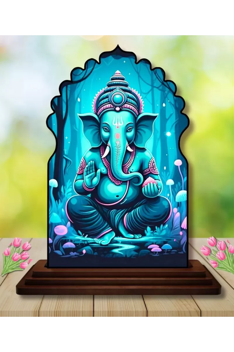Car Dashboard/Table Top Lord Ganesha Wooden Temple Photo Stand  3x4 Inches, Compact & Stylish Spiritual Display For Car, Home & Office (Pack Of 1) (F22563)
