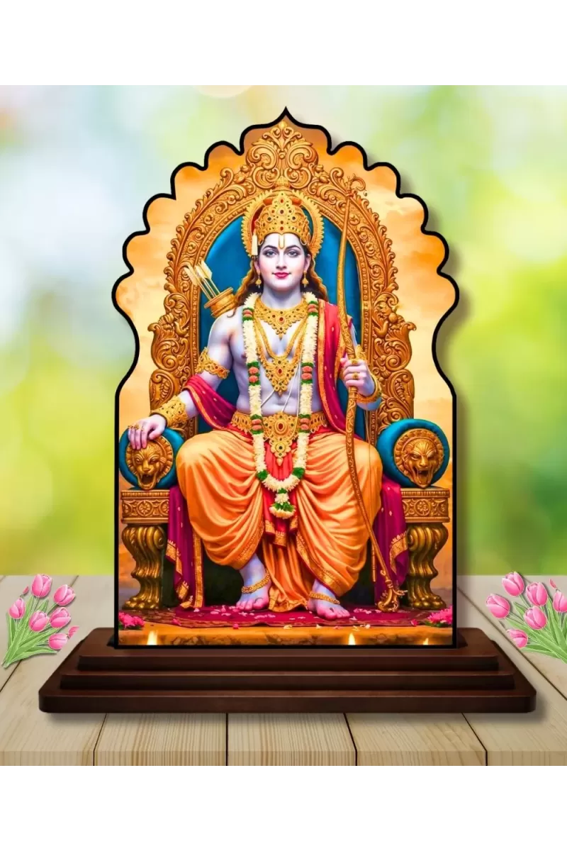Car Dashboard/Table Top Lord Rama Wooden Temple Photo Stand  3x4 Inches, Compact & Stylish Spiritual Display For Car, Home & Office (Pack Of 1) (F22564)