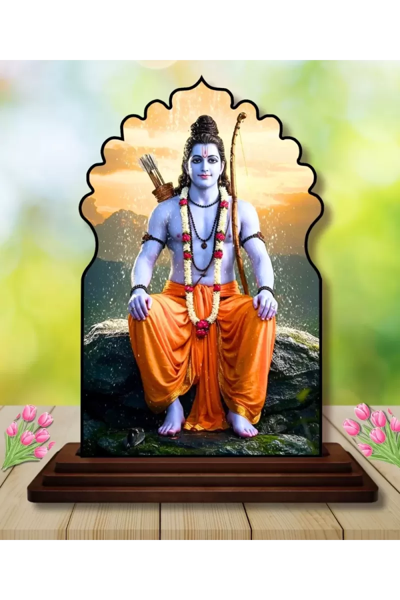 Car Dashboard/Table Top Lord Rama Wooden Temple Photo Stand  3x4 Inches, Compact & Stylish Spiritual Display For Car, Home & Office (Pack Of 1) (F22565)