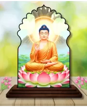Car Dashboard/Table Top Serene Buddha Wooden Temple Photo Stand  3x4 Inches, Compact & Stylish Spiritual Display For Car, Home & Office (Pack Of 1) (F22567)