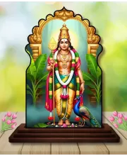 Car Dashboard/Table Top Lord Murugan Wooden Temple Photo Stand  3x4 Inches, Compact & Stylish Spiritual Display For Car, Home & Office (Pack Of 1) (F22568)