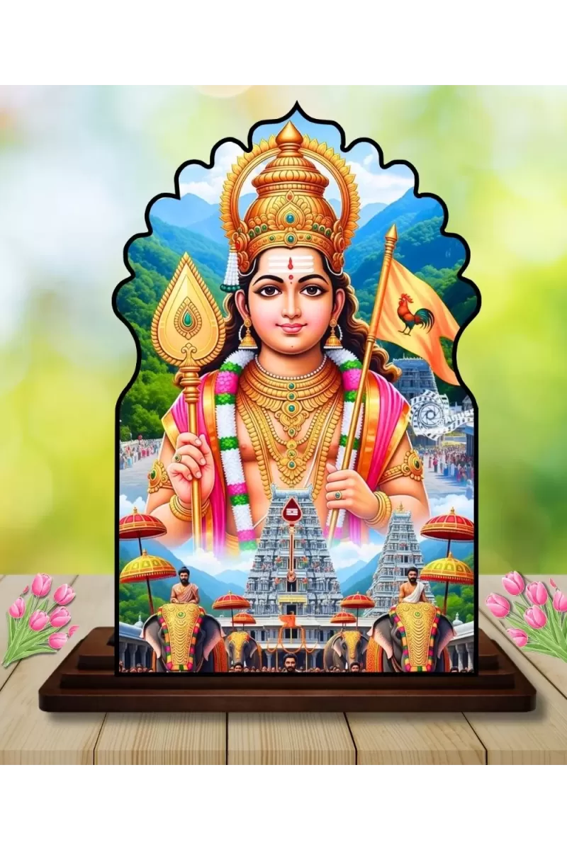 Car Dashboard/Table Top Lord Murugan Wooden Temple Photo Stand  3x4 Inches, Compact & Stylish Spiritual Display For Car, Home & Office (Pack Of 1) (F22569)
