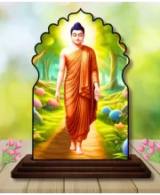 Car Dashboard/Table Top Serene Buddha Wooden Temple Photo Stand  3x4 Inches, Compact & Stylish Spiritual Display For Car, Home & Office (Pack Of 1) (F22570)