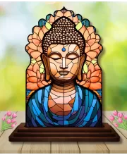 Car Dashboard/Table Top Serene Buddha Wooden Temple Photo Stand  3x4 Inches, Compact & Stylish Spiritual Display For Car, Home & Office (Pack Of 1) (F22572)