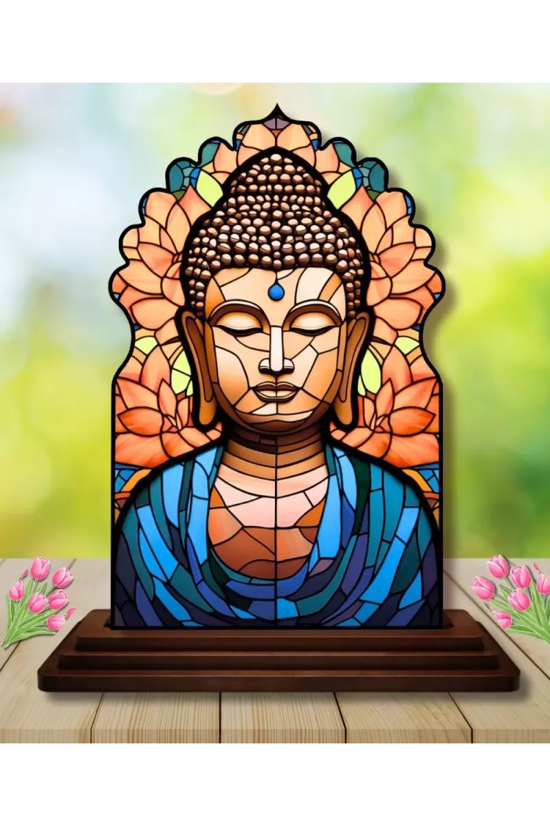 Car Dashboard/Table Top Serene Buddha Wooden Temple Photo Stand  3x4 Inches, Compact & Stylish Spiritual Display For Car, Home & Office (Pack Of 1) (F22572)