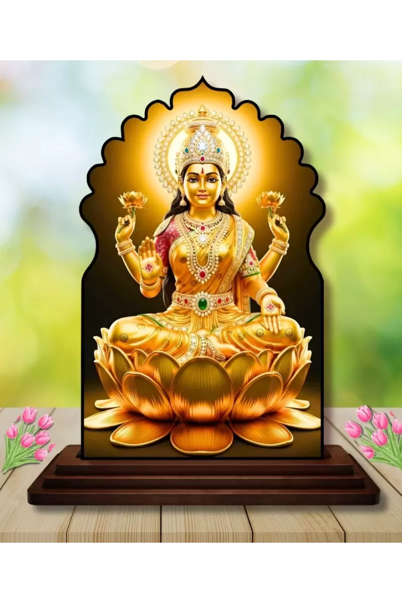 Car Dashboard/Table Top Goddess Lakshmi Wooden Temple Photo Stand  3x4 Inches, Compact & Stylish Spiritual Display For Car, Home & Office (Pack Of 1) (F22573)