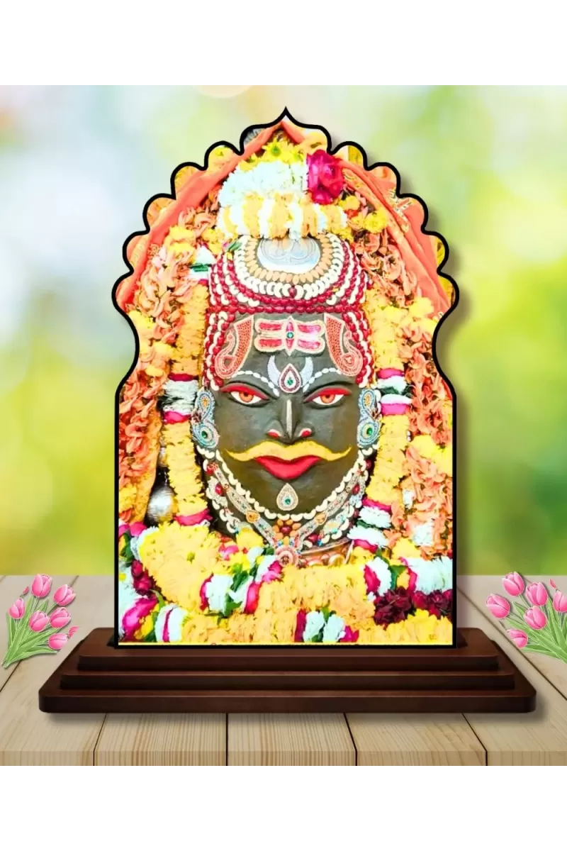 Car Dashboard/Table Top Mahakaleshwar Jyotirlinga Wooden Temple Photo Stand  3x4 Inches, Compact & Stylish Spiritual Display For Car, Home & Office (Pack Of 1) (F22574)