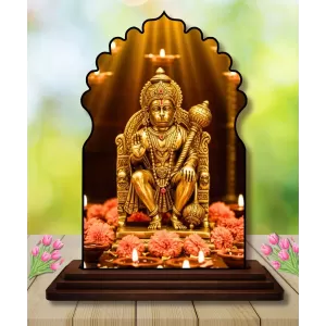 Car Dashboard/Table Top Lord Hanuman Wooden Temple Photo Stand  3x4 Inches, Compact & Stylish Spiritual Display For Car, Home & Office (Pack Of 1) (F22575)