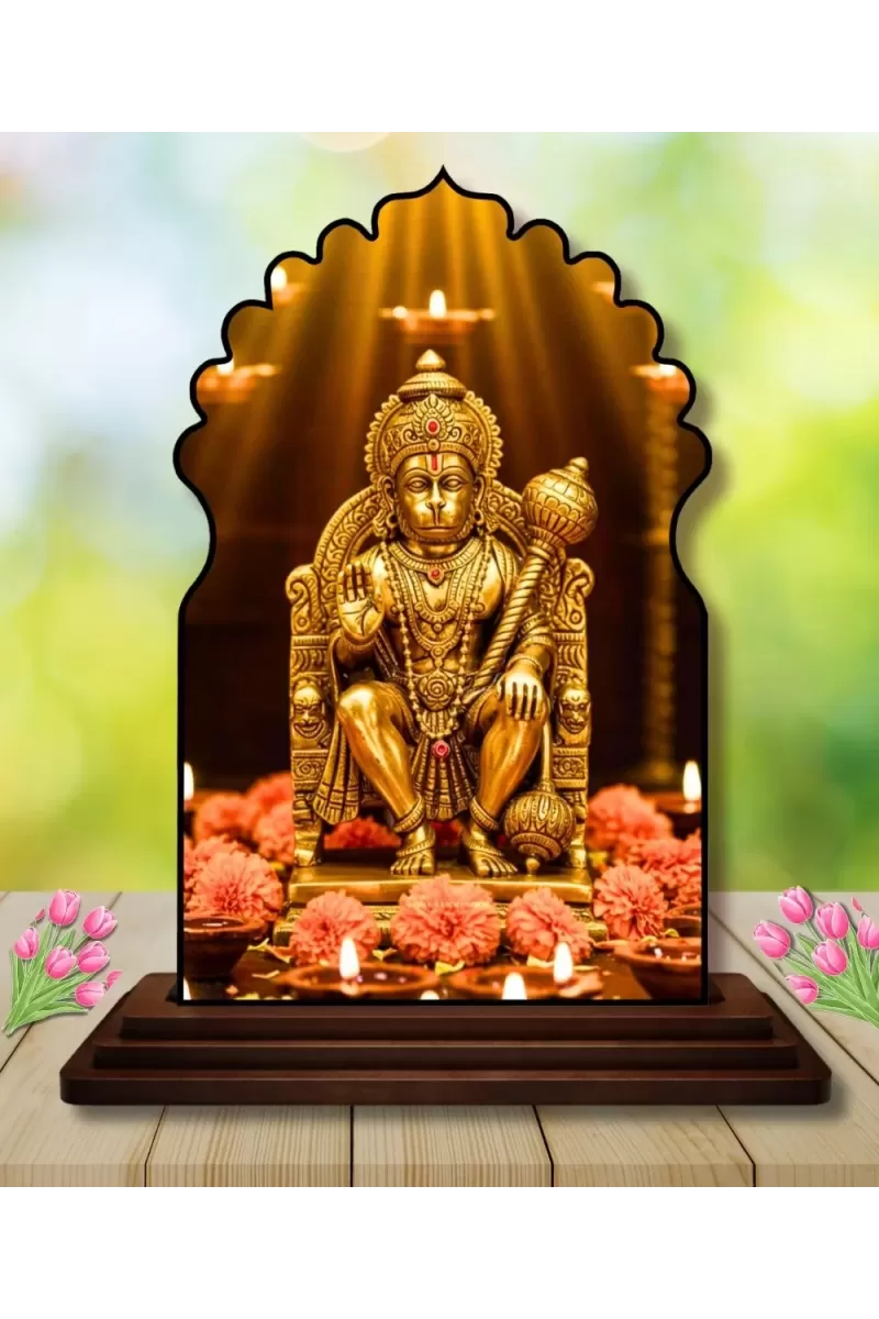 Car Dashboard/Table Top Lord Hanuman Wooden Temple Photo Stand  3x4 Inches, Compact & Stylish Spiritual Display For Car, Home & Office (Pack Of 1) (F22575)