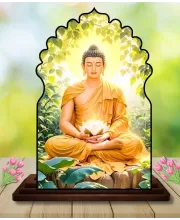 Car Dashboard/Table Top Serene Buddha Wooden Temple Photo Stand  3x4 Inches, Compact & Stylish Spiritual Display For Car, Home & Office (Pack Of 1) (F22576)